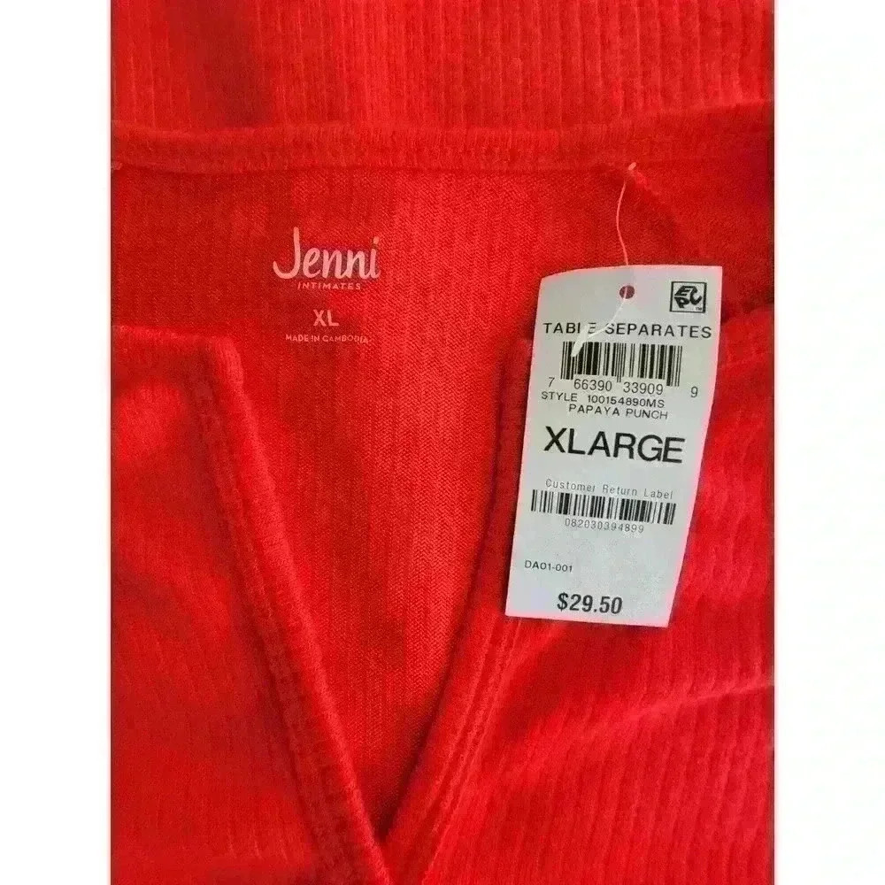 Jenni Intimates Red Ribbed Soft Pajama/Lounge Top/ Long Sleeve/ NWT / Size XL - Picture 5 of 7